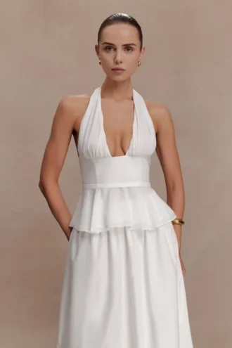 Partes de arriba sin mangas con cuello halter River – Blanco