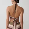 Partes de arriba sin mangas de gasa con cuello halter Thea – Rayas multicolores Partes de arriba sin mangas de gasa con cuello halter Thea – Rayas multicolores