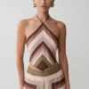 Partes de arriba sin mangas de gasa con cuello halter Thea – Rayas multicolores Partes de arriba sin mangas de gasa con cuello halter Thea – Rayas multicolores