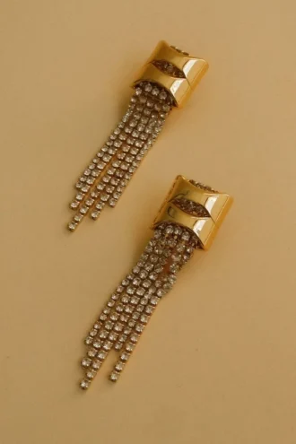 Pendientes largos con flecos de cristal Shea – Dorado