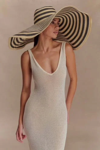 Sombrero maxi de paja Cecil – Rayas negras y neutras