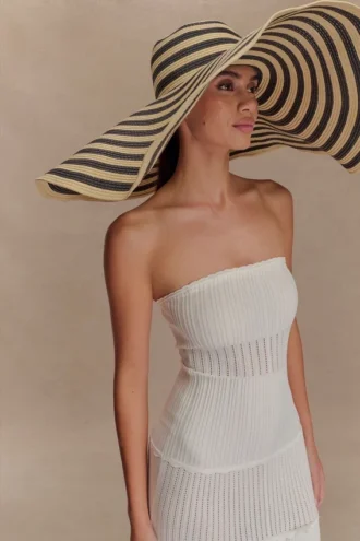Sombrero maxi de paja Cecil – Rayas negras y neutras
