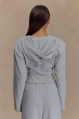 Sudadera con capucha y cremallera Quinn – Gris claro jaspeado
