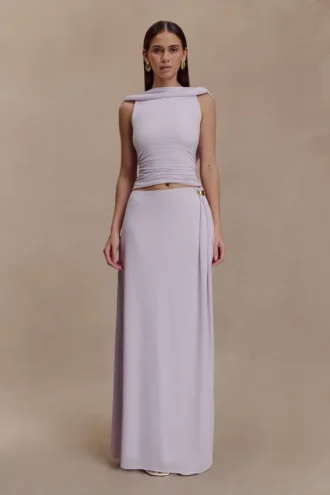 Falda larga ajustada Bridget con detalles metálicos – Lila empolvado Falda larga ajustada Bridget con detalles metálicos – Lila empolvado