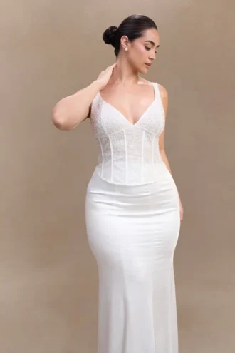 Top bustier con perlas Elsie – Blanco