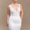 Top bustier con perlas Elsie – Blanco