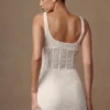 Top bustier con perlas Elsie – Blanco