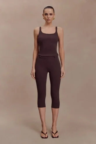 Pantalones capri de crepé elástico Blanca – Chocolate