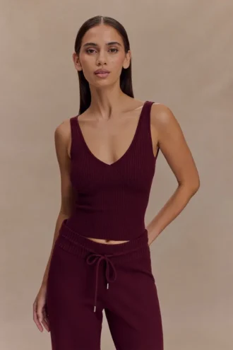 Top camisola de punto acanalado Natalya – Merlot