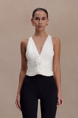 Top con volantes Alessandra Slinky – Marfil