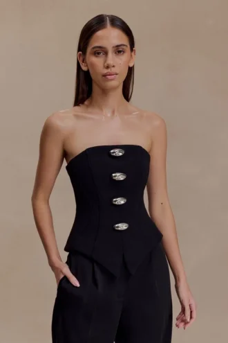 Top corsé abotonado Arla – Negro