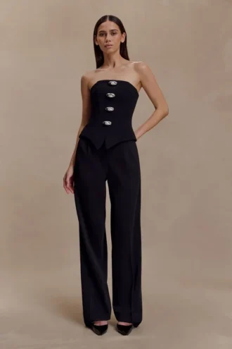 Pantalones rectos de satén Fatima – Negro