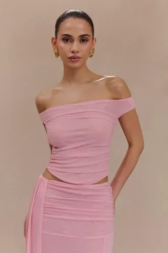 Top corto de malla Brooklyn – Rosa caramelo