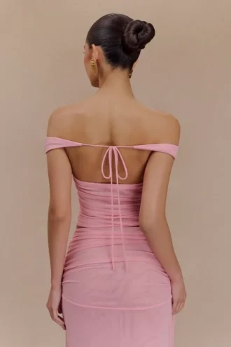 Top corto de malla Brooklyn – Rosa caramelo