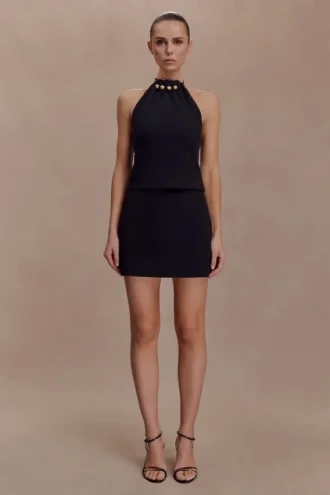 Top de algodón Abeda con detalles metálicos – Negro