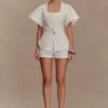 Top de algodón Liberty de manga corta – Blanco