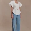 Top de algodón Liberty de manga corta – Blanco