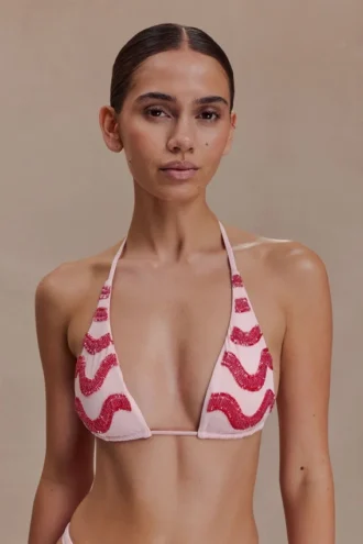 Top de bikini triangular con abalorios Robyn – Rosa