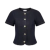 Top de Denim de manga corta con botones Bethany – Azul índigo lavado