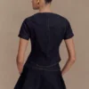 Top de Denim de manga corta con botones Bethany – Azul índigo lavado