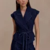 Top de Denim estructurado con lazo Charley – Azul índigo