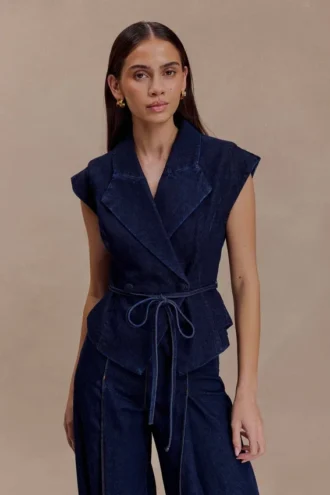 top de denim estructurado con lazo charley azul ndigo 1 330x495 - Top de Denim estructurado con lazo Charley - Azul &iacute;ndigo