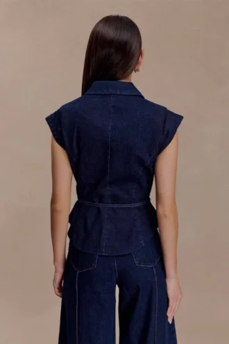 top de denim estructurado con lazo charley azul ndigo 2 330x495 - Top de Denim estructurado con lazo Charley - Azul &iacute;ndigo
