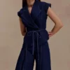 Top de Denim estructurado con lazo Charley – Azul índigo