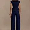 Top de Denim estructurado con lazo Charley – Azul índigo