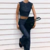 Top de denim sin mangas Loraine – Rayas finas índigo Top de denim sin mangas Loraine – Rayas finas índigo