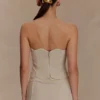 Top de denim sin tirantes con escote festoneado de Oakley – Lavado piedra