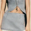 Top de denim sin tirantes con pespuntes Tully – Azul de los 80