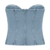Top de denim sin tirantes con pespuntes Tully – Azul de los 80