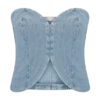 Top de denim sin tirantes con pespuntes Tully – Azul de los 80