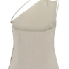 Top de lino con pedrería y escote asimétrico Gabby – Natural Top de lino con pedrería y escote asimétrico Gabby – Natural