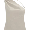 Top de lino con pedrería y escote asimétrico Gabby – Natural Top de lino con pedrería y escote asimétrico Gabby – Natural