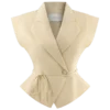 Top de lino de manga corta Andina – Beige natural