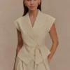 Top de lino de manga corta Andina – Beige natural