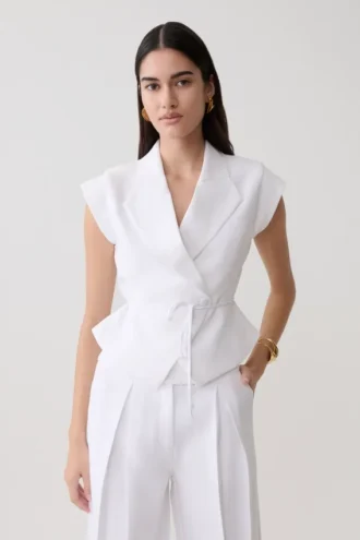Top de lino de manga corta Andina – Blanco