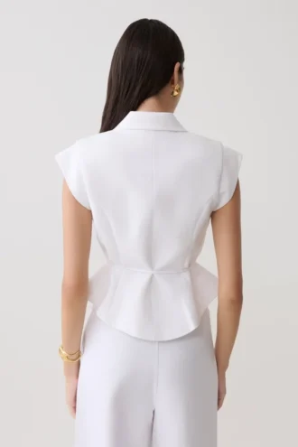 Top de lino de manga corta Andina – Blanco
