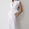 Pantalones de lino de talle medio y pierna ancha Raya – Blanco