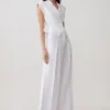 Pantalones de lino de talle medio y pierna ancha Raya – Blanco