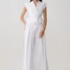 Pantalones de lino de talle medio y pierna ancha Raya – Blanco