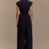 Pantalones de lino de talle medio y pierna ancha Raya – Negro