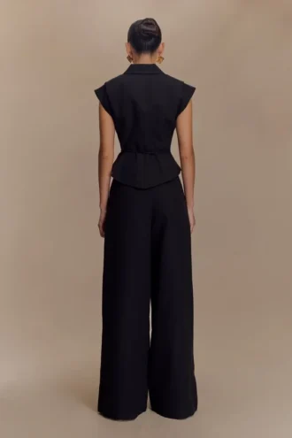 Pantalones de lino de talle medio y pierna ancha Raya – Negro