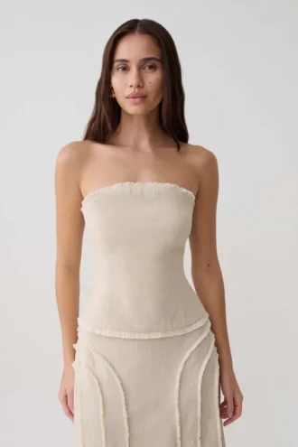 Top de lino sin tirantes con lazo en la espalda Annie – Natural Top de lino sin tirantes con lazo en la espalda Annie – Natural