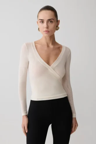 Top de malla de manga larga Lumi – Color hueso