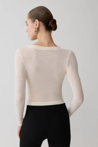 Top de malla de manga larga Lumi – Color hueso
