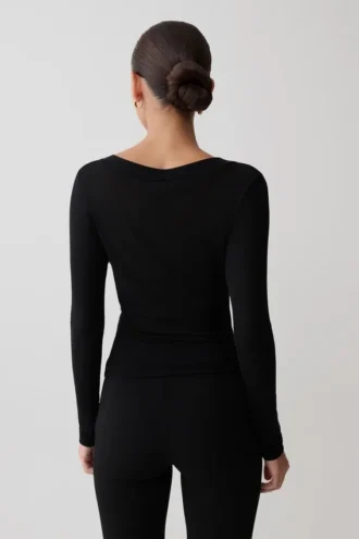 Top de malla de manga larga Lumi – Negro