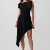 Top de manga corta con volantes de modal Talise – Negro